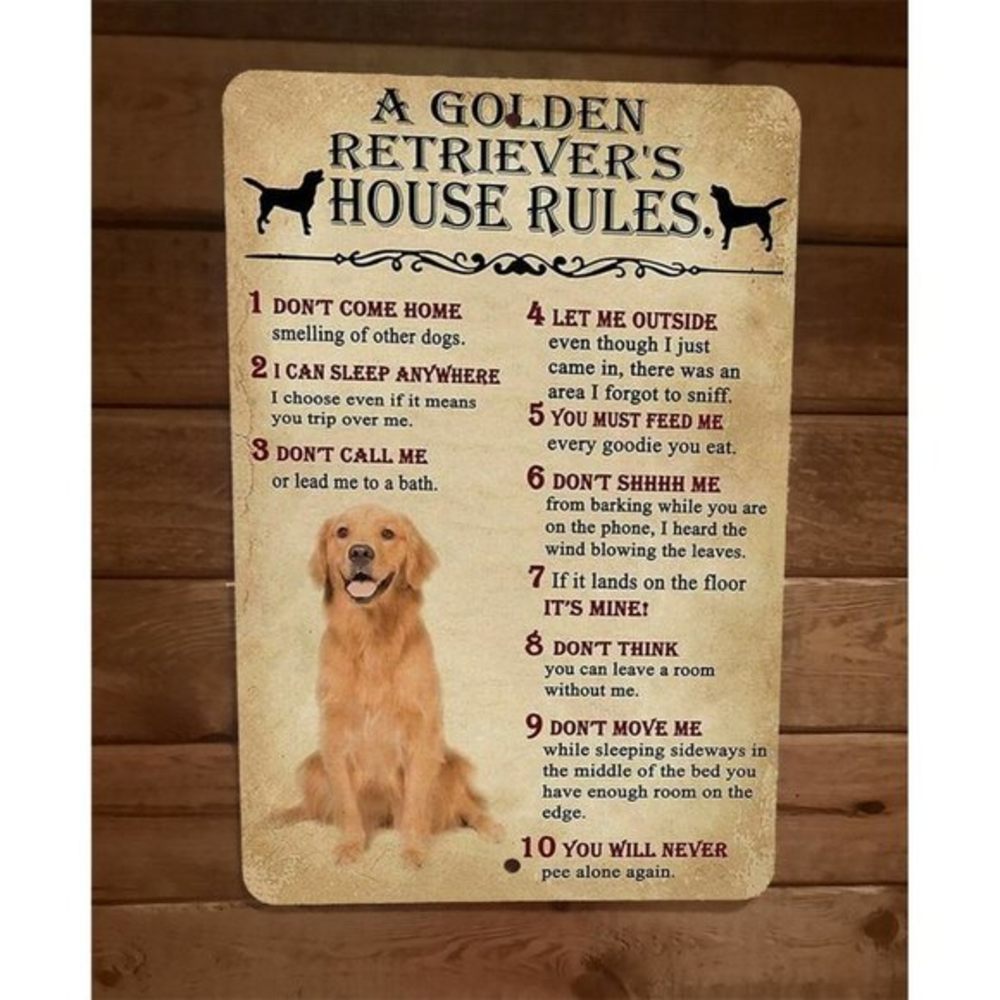 Golden Retrievers House Rules 8x12 Metal‎ Wall Animal Dog Sign